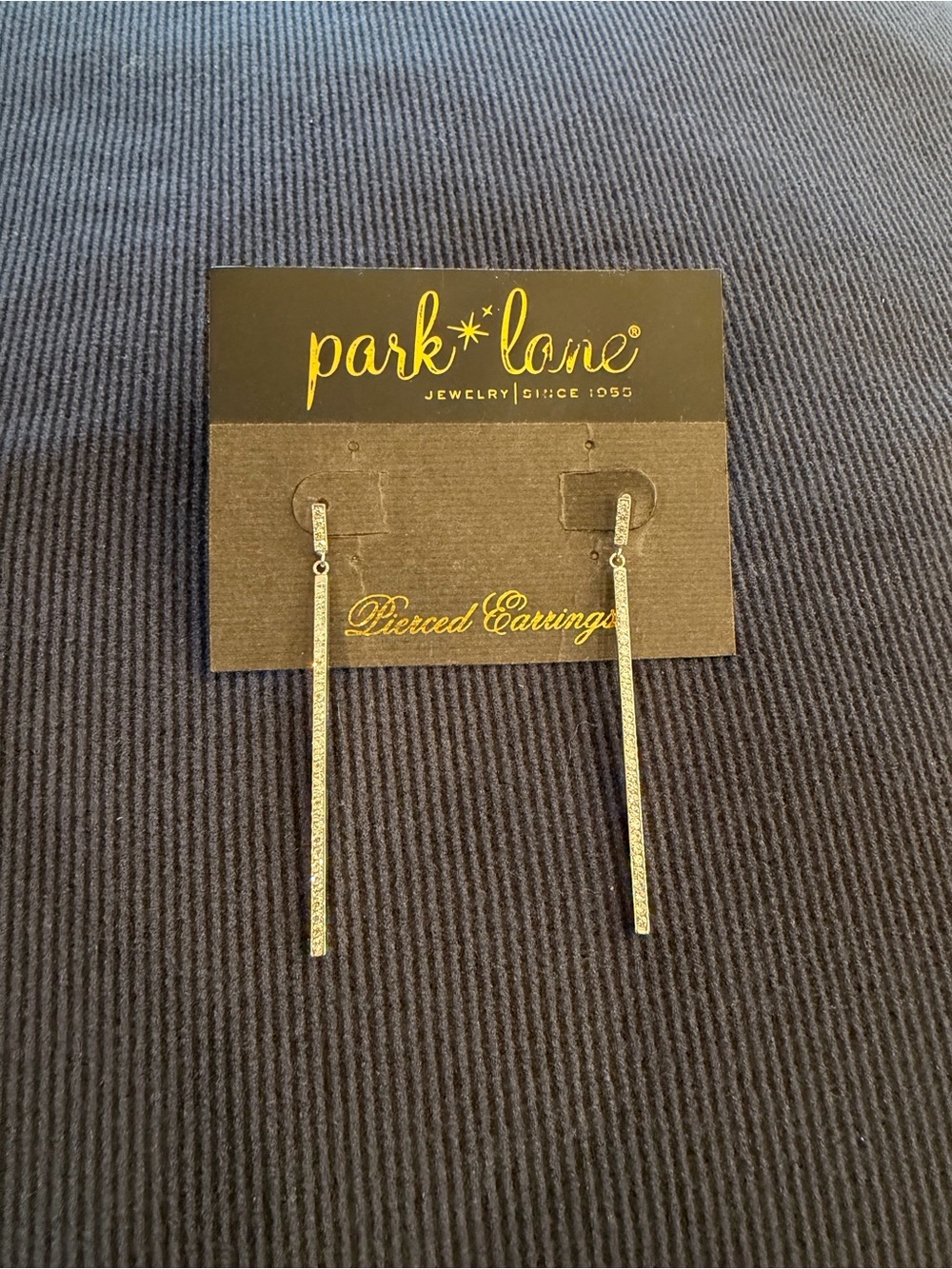 Park Lane Silver tone Bar Drop Earrings with clear crystals NWT